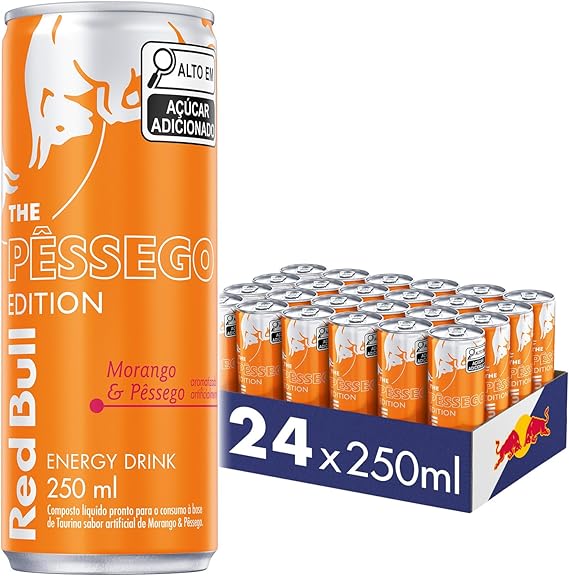Energético Red Bull Energy Drink Summer Edition Morango e Pêssego 250ml 24 UNIDADES
