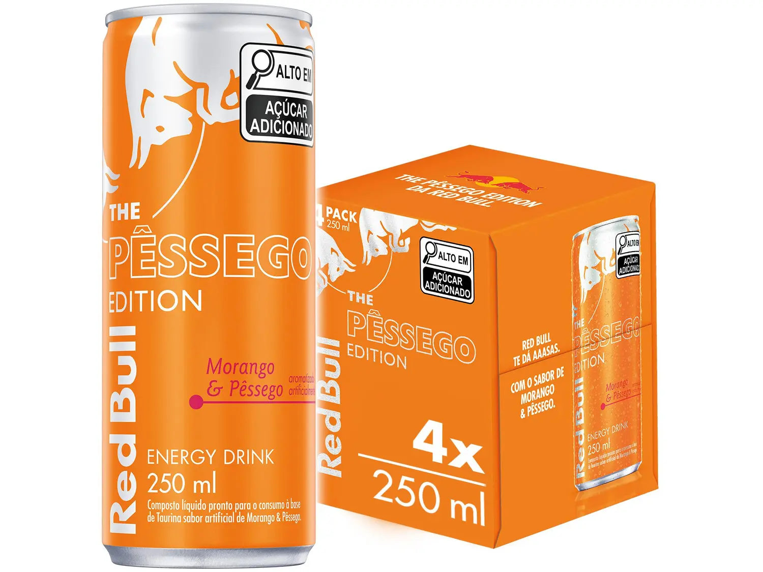 Energético Red Bull Energy Drink Summer Edition Morango e Pêssego 250ml 6 UNIDADES