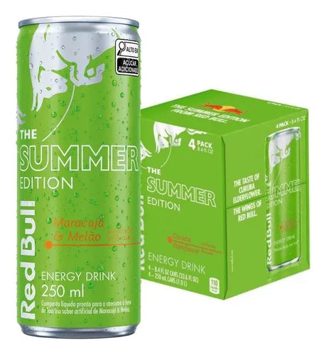 Energético Red Bull Energy Drink Maracujá e Melão Summer Edition Lata 250ml 6 UNIDADES
