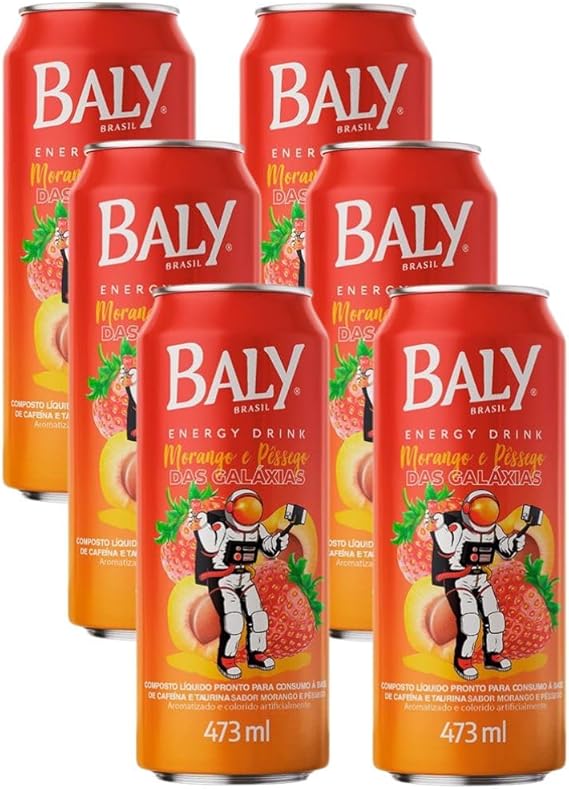 Energético Baly Morango e pêssego Pack 6unix473ml
