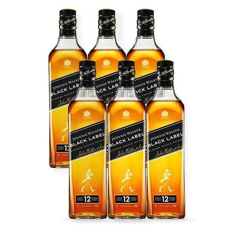 Kit Whisky Johnnie Walker Black Label 12 anos 1L - 6 Garrafas